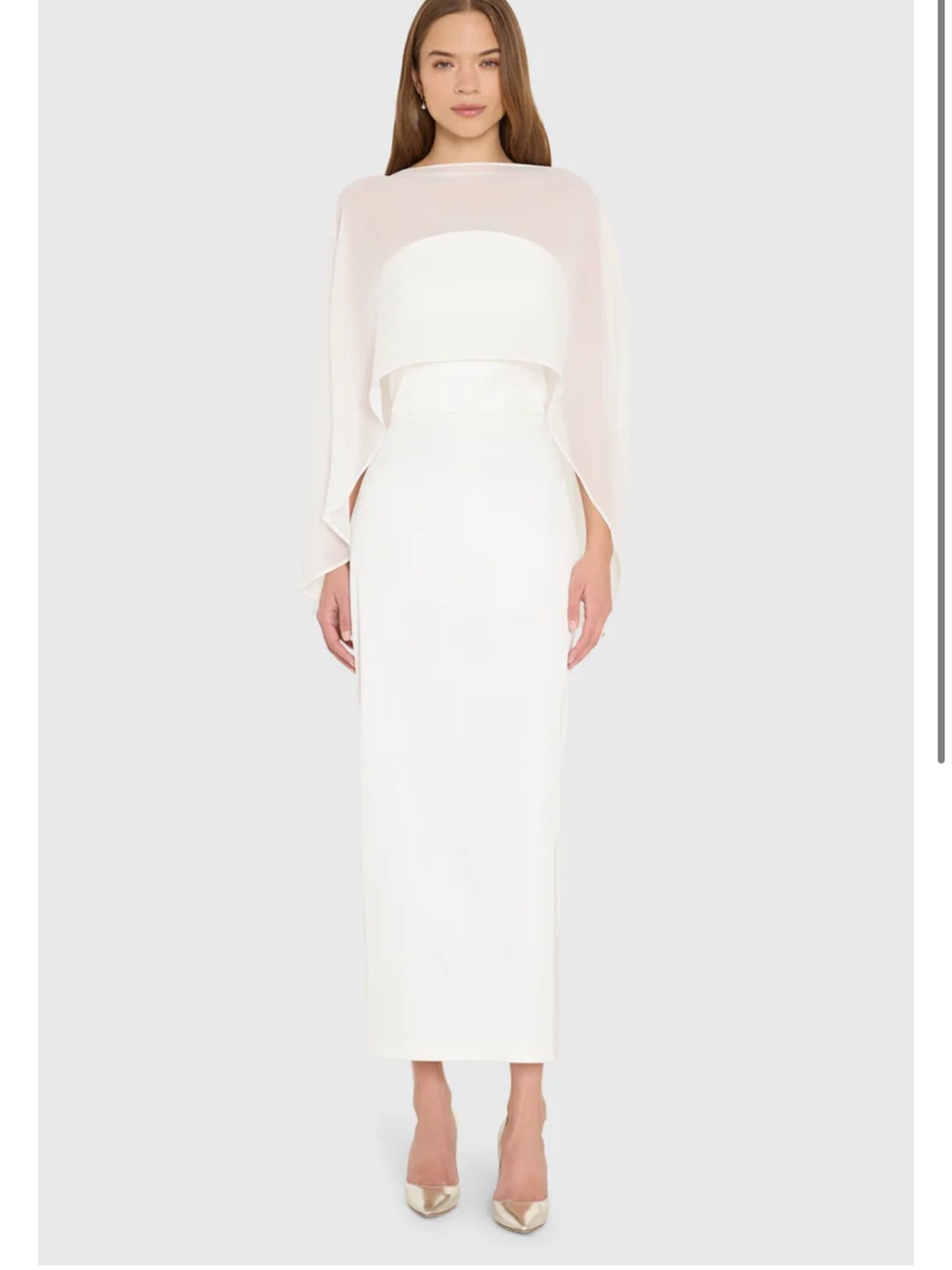 Amanda Uprichard White Sheer Cape Midi Dress